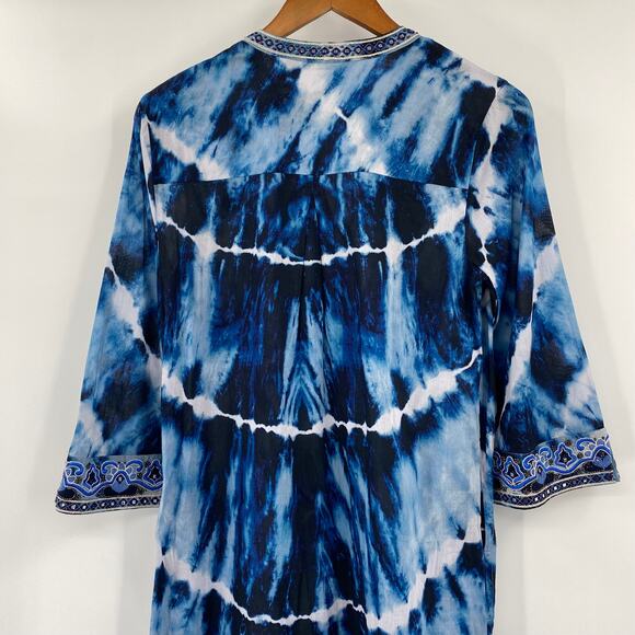Soft Surroundings Sea Sprite Maxi Dress Embroidered Coverup Tie Dye Blue NEW XS - Picture 6 of 9